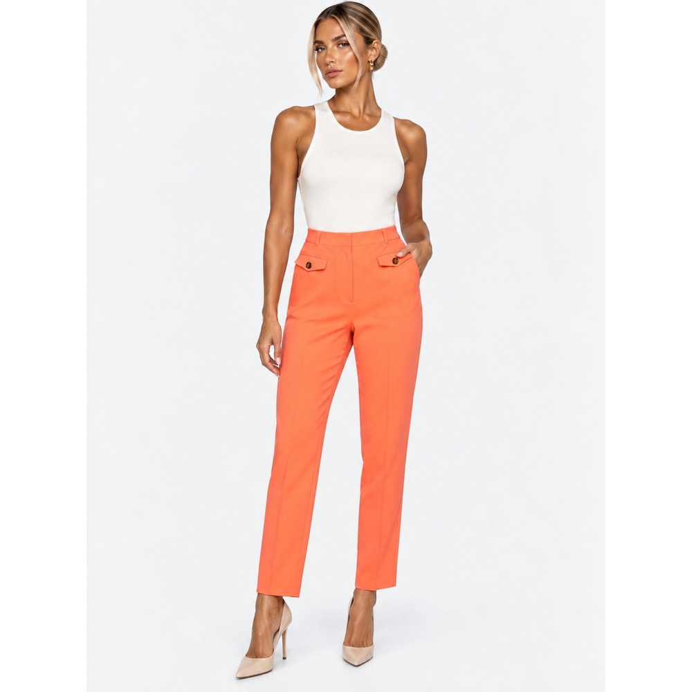River Island Neon Coral Orange Tapered Ankle Trousers Pants US 8 M NWT